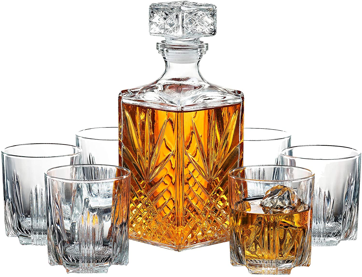 7-Piece Italian Crafted Glass Decanter & Whisky Glasses Set