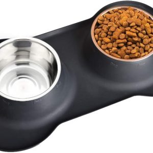 Large Dog Bowls & Mat Set - Large Capacity, Removable Stainless Steel Bowl  Set in a Stylish No Mess, No Spill, Non Skid, Silicone Mat. Food & Water