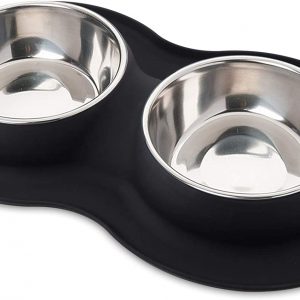 LEACOOLKEY Stainless Steel Dog Bowl for Small/Medium/Large Dog,Cat,Pet-Food/Water Bowls with Rubber Base Reduce Spill Set of 2 