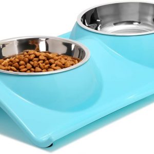 green Tofern 2Pcs Portable Non-slip Stainless Pet Travel Feed Bowls For Dog Cat With Rubber Ring Base 