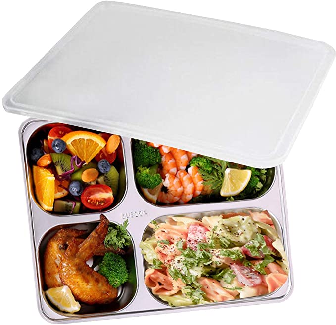 Toddlers Kids 18/8 Stainless Steel Plates, HaWare Durable Metal 304 Feeding  8in Dishes for Serving/Snack/Camping, No Plastic and Dishwasher Safe - 4