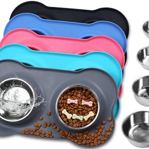 Vivaglory Dog Bowls Stainless Steel Water and Food Puppy Cat Bowls with Non  Spill Skid Resistant Silicone Mat
